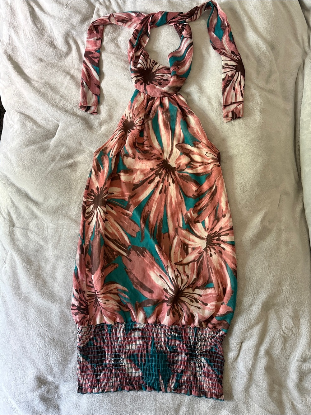 Joyce Leslie Floral Halter Top | Smocked Waist | Tropical Print Y2K- Small - New